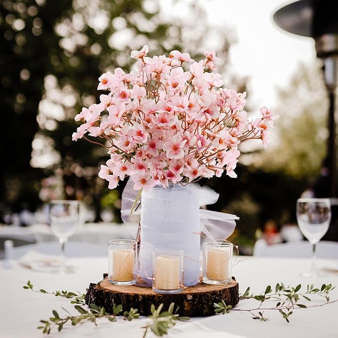 Uieke 24Pcs Artificial Cherry Blossom Flowers, Silk Peach Flowers Faux Cherry Blossom Stems Vase Arrangements for DIY Home Wedding Party Table Decor, Pink