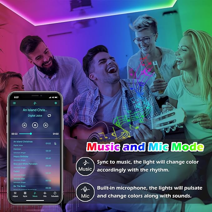 LETIANPAI Led Strip Lights, 82ft/25m Long Smart Light Strips Music Sync 5050 RGB Color Changing Rope Lights,Bluetooth APP/IR Remote/Switch Box Control Lights for Bedroom, (Red, Green, Blue)