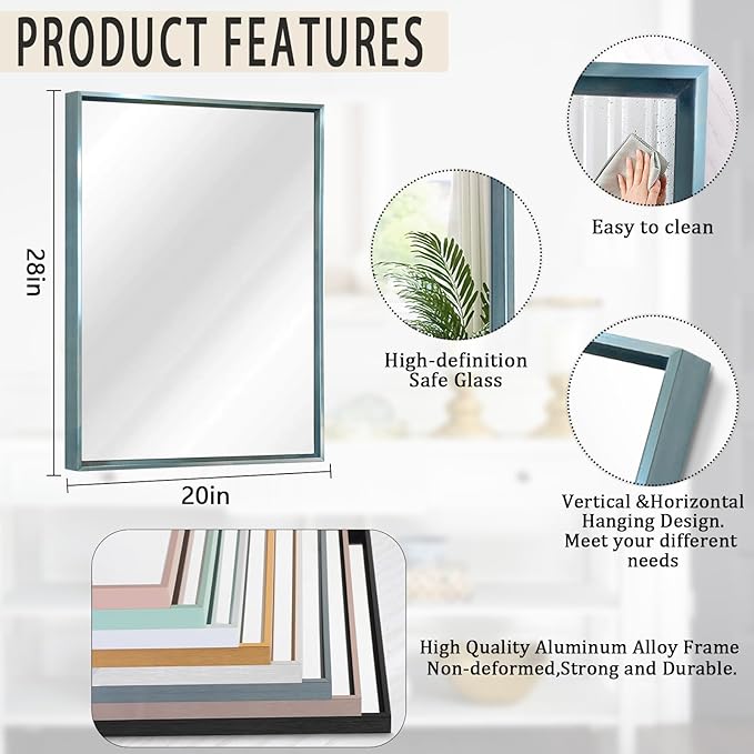AAZZKANG Bathroom Mirror Large 28"x20" Modern Hanging Mirrors with Aluminum Alloy Frame for Vanity Bedroom Living Room Entry Home Wall Decor