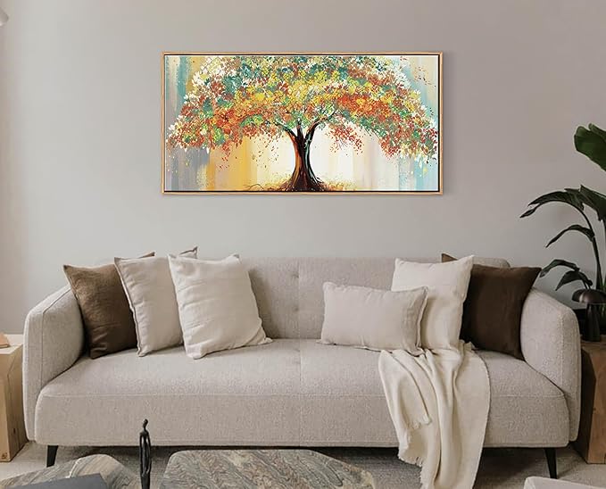 Framed Abstract Tree Canvas Wall Art Extra Large Colorful Tree Painting Print Modern Artwork for Living Room Bedroom Office Decor Home Decorations 24" x 48"