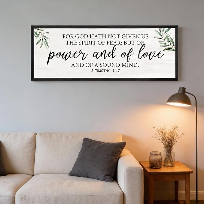 For God Hath Not Given Us the Spirit of Fear Wall Art – 40x15 Inch Framed Bible Verse Decor, 2 Timothy 1:7 Christian Wall Decor, Large Scripture Wall Art for Living Room Bedroom, Black