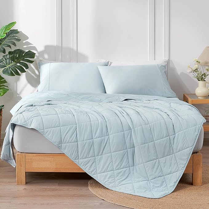 Cozy Bliss Cooling Blanket for Hot Sleepers Queen Size, Q-Max 0.45 Cooling Comfort, Cold Blankets for Night Sweats Sleeping, Ultra-Cool Lightweight Breathable Summer Blanket for Bed, Cool Blue