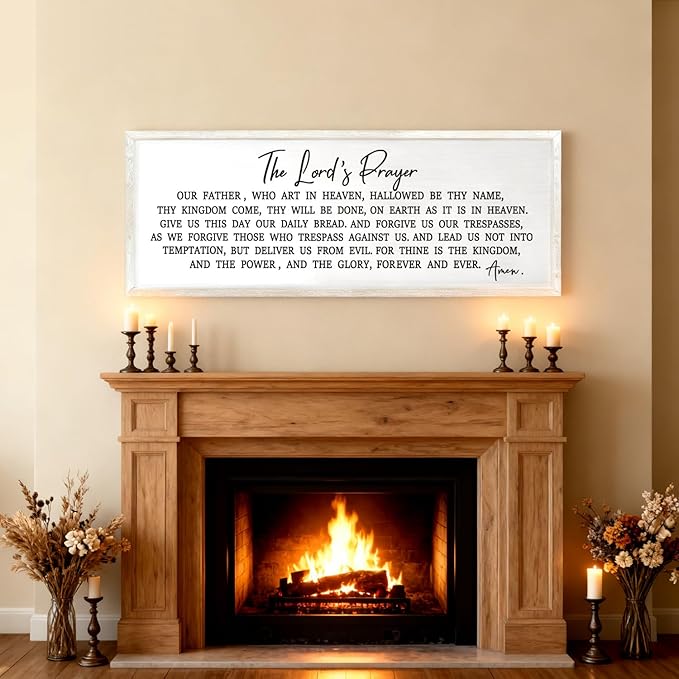Our Father Prayer Bible Verse Framed Wall Art, 40''×15'' Rustic Religious Christian Lords Prayer Sign for God Jesus Christ Prayer, Horizontal Holy Inspirational Catholic Scripture Decor