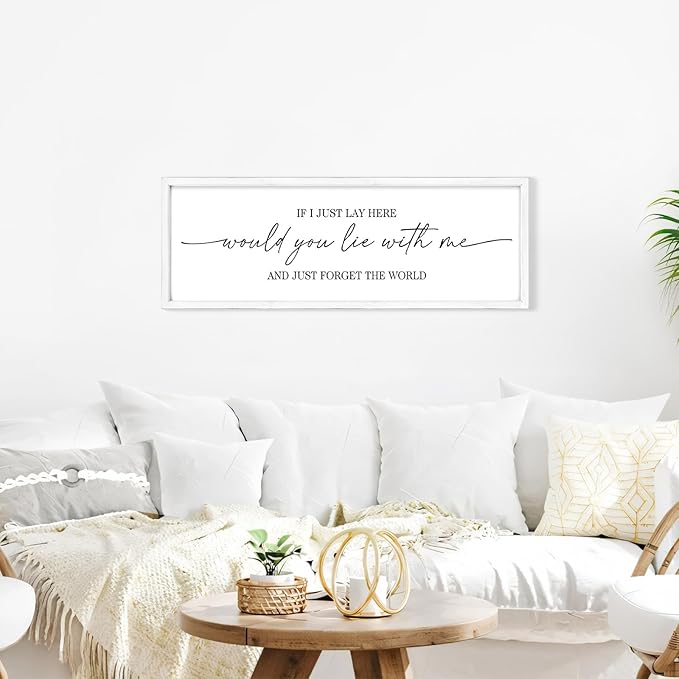 MODE HOME Farmhouse Bedroom Wall Art Above Bed with Title If I Just Lay Here Would You Lie With Me, Large Framed Wall Sign for Master Bedroom Wall Decor, Rustic Wall Art for Home Decor 42 x 15 Inch