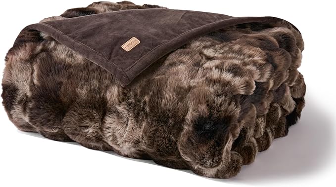 EverGrace Ultra Soft Luxury Fluffy Faux Rabbit Fur Throw Blanket, Thick Warm Bubble Throw for Bed, Cozy Plush Reversible Blankets for Couch, Chair, Sofa, Mocha Brown, 60x80 Inches