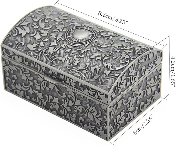 Vintage Metal Jewelry Box Small Trinket Storage Organizer Box Chest Ring Case for Girls Women, Tin Color, Small