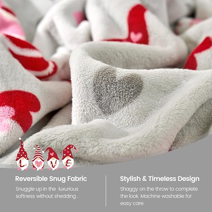 Cozy Bliss Premium Gnome Love Heart MilkyPlush Throw Blanket, Soft Cozy Print Fleece Blanket for Couch, Home Décor, Easter and Mothers Gift, 290GSM, Gnome Love, 50"x60"