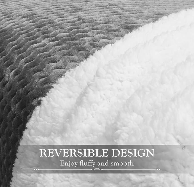 Catalonia Grey Sherpa Throws Blanket, Super Soft Comfy Fluffy Fuzzy Fleece Plush Blanket for Sofa Couch Bed Reversible All Season for Senior Adults, Chevron 50"x60"