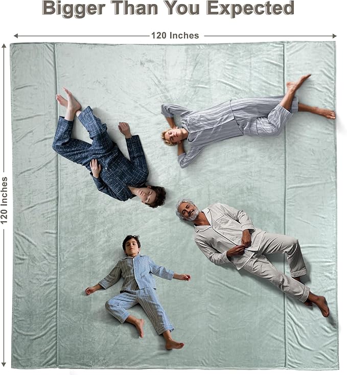 PHF Oversized King Big Fleece Blanket 120"x120", No Shed No Pilling Extra Large Soft Blanket, Giant 10'x 10' Lightweight for Bed, Sofa Travel and Camping, Suitable for All Season, Sage Green