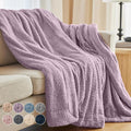 The Connecticut Home Co Throw Blanket for Couch, Soft Fluffy Room Decor, Cozy Warm Throws for Bed, Couches, Gifts for Women, Bedroom Cute Aesthetic Blankets Faux Fur and Sherpa, 65x50, Purple