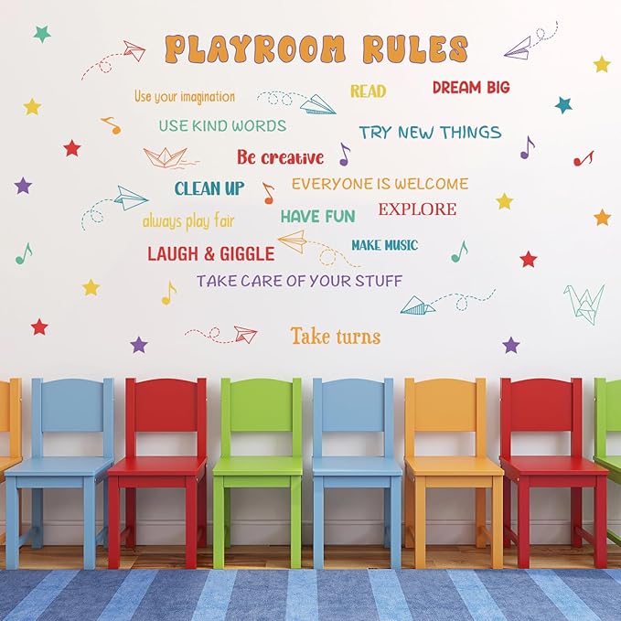 HLNIUC Playroom Wall Sticker(35”x24”) Be Creative Window Cling, Kids Inspirational Quotes Wall Stickers, Colorful Inspiring Words Art Decal, Playroom Rules Room Decals for Kids Room Living Room Decor