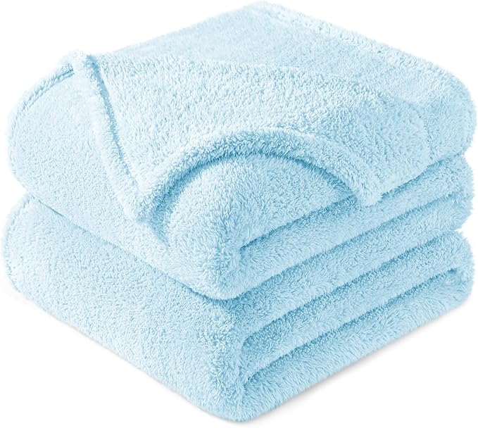 Exclusivo Mezcla King Size Blanket for Bed, Super Soft Velvet Plush Fleece Blankets, Fuzzy Cozy and Warm for Winter, 90x104 Inches, Light Blue