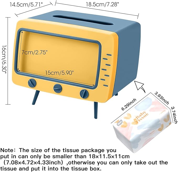SGVAHY Tissue Box Holder Retro TV Tissue Box Cover Cute and Practical Cell Phone Holder Tampon Holder for Bathroom Kitchen Bedroom Dressers Desks and Tables Night Stands Creative Gift (TV Yellow)