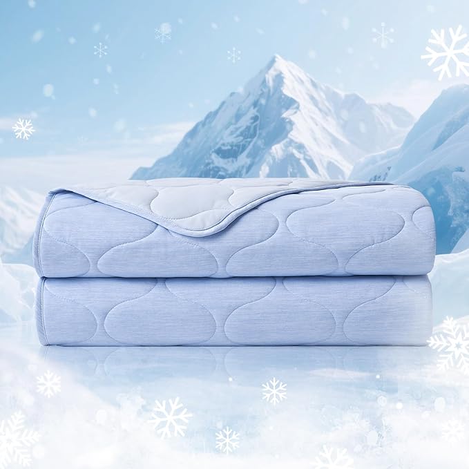 Cozy Bliss Cooling Dual-Sided Blanket for Hot Sleepers, Q-Max>0.46 Lightweight Soft Breathable Bed Blanket, Double Side Cooling Throw for Night Sweats (Cool Blue, 50"x70")