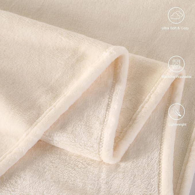 TASTHROW Creamwhite Throw Blanket 60x80 Inches, Soft Plush Cozy Fleece Flannel Throw Blanket, Lightweight Warm Throws for Bed, Couch, Bedroom and Living Room, All Seasons