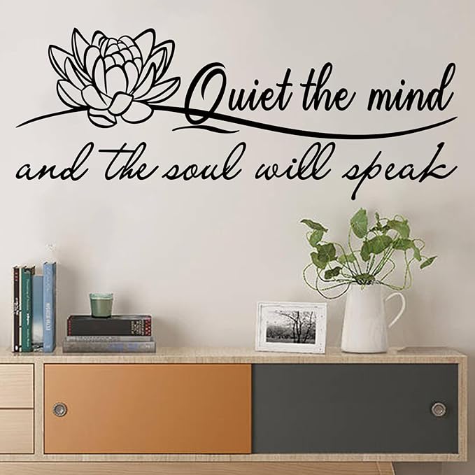 SEATUNE X-Large Inspirational Quotes Motivational Wall Stickers - Yoga Pilates Wall Decals - Bathroom Bedroom Living Room Home Vinyl Art Wall Decor - Quiet The Mind and The Soul Will Speak 41"X16"