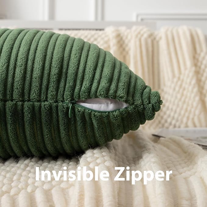 UGASA 12x24 Inch Pillow Cover Pack of 1 Soft Boho Stripe Corduroy Long Rectangular Lumbar Cushion Cover Farmhouse Decorative Throw Pillowcase for Bed, Couch, Sofa, Bedroom, Living Room, Moss Green