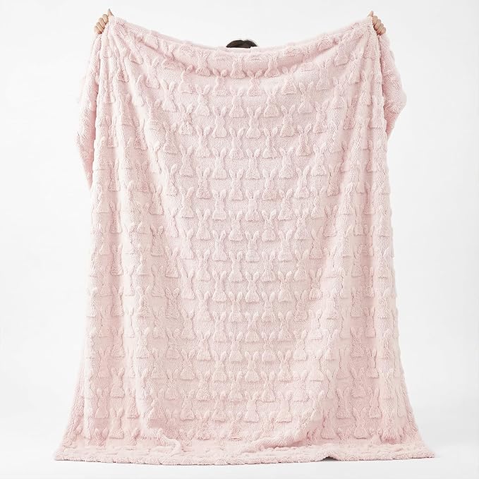 Horaldaily Easter Solid Blanket Throw, Pink Rabbits Soft Fuzzy Plush Faux Fur Cozy Blankets for Couch Sofa Bed Lounging, Ideal Gifts for Kids Adults Wife Self, 50x60