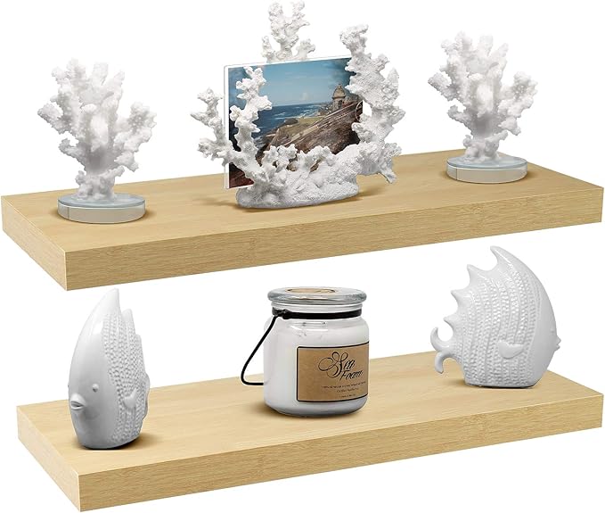 Sorbus Floating Shelves for Wall - 24" Bathroom Shelves, Wall Decor for Bedroom, Kitchen, Living Room, Home Decor & Book Storage - Mounted Floating Shelf with Invisible Brackets (Maple Wood, 2 Pack)