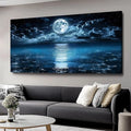 Big Moon Canvas Wall Art - Modern Seascape Paintings for Living Room, Bedroom Wall Decor, Framed Wall Art for Home or Office Decoration, Large Wall Art 48x24in
