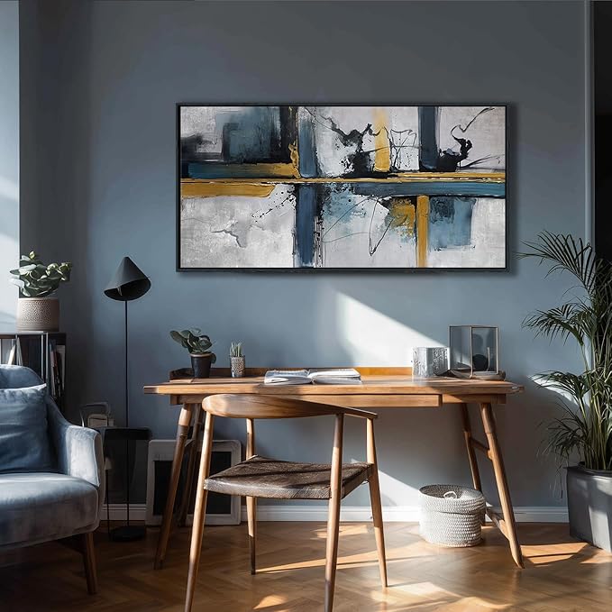 Abstract Canvas Wall Art Framed Modern Wall Art for Living Room Navy Blue Artwork for Walls, Above Bed Wall Decor With Navy and Gold for Bedroom and Living Room Office Pictures Wall Decor 29×58IN