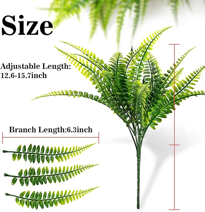 MAQIHAN 10 Pcs Fake Fern - Artificial Ferns for Outdoors - Faux Ferns for Outdoor Planter Large Outdoor Patio Decor Boston Fern Artificial Plants Faux Greenery Porch Decor