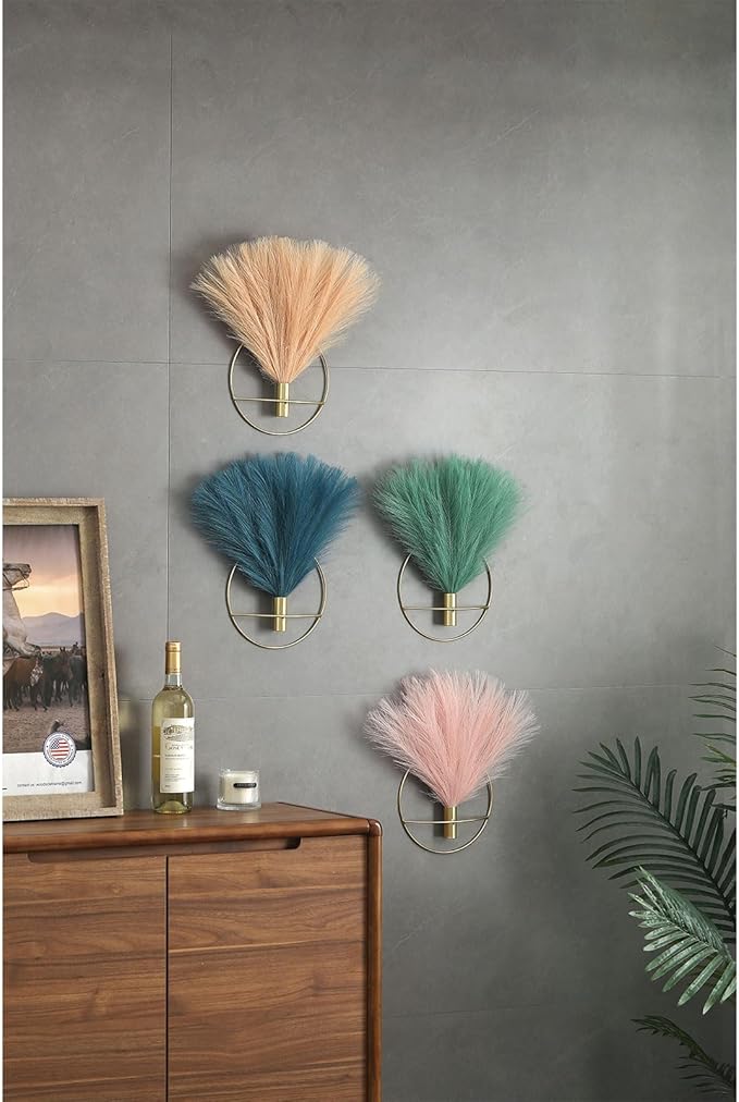Pretty Jolly Boho Wall Decor, Wall-Mounted Metal Wall Decor, Hanging Artificial Pampas Display, Wall Art Living Room, Bedroom, Bathroom, Dining room,Plant Wall Decor 2 Pack,Gold