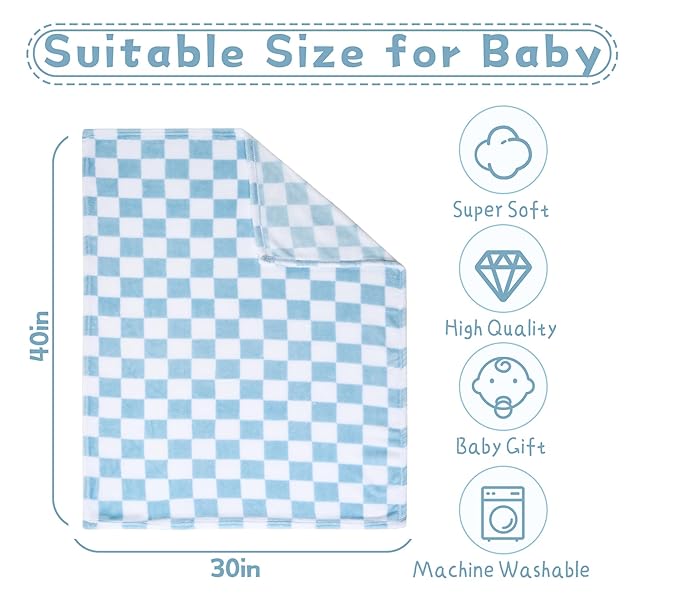 4 Pcs Baby Blankets, Fluffy Small Crib Baby Blankets for Boys, Fleece Checkered Blanket, Toddler Receiving Blankets 30×40