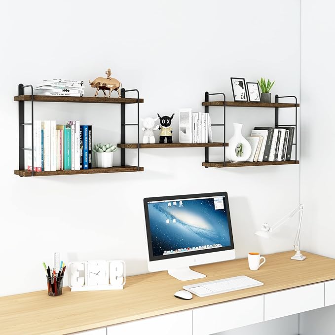 Wall Shelves, Wall Mounted Bookshelves, DIY Floating Shelves for Wall, Wood Hanging Book Shelves for Room, Bedroom, Living Room, Easy Installation (Brown, 50W x 17H)