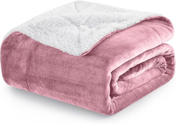 MOONLIGHT20015 Sherpa Fleece Twin Blanket - (Baby Pink, 60X80 Inches) Warm and Fluffy Blankets for Winter - Reversible Thick and Cozy Twin Size Blankets for Bed, Camping and Travel