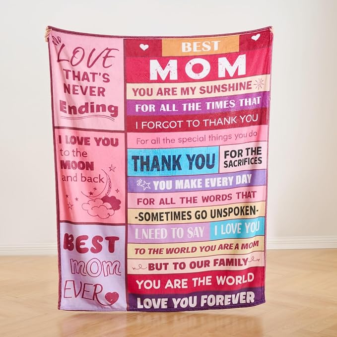 Pink Mother’s Day Blanket Gift for Mom – Soft Cozy Fleece Throw, Warm Inspirational Blanket for Mother, Birthday Gifts for Mom from Daughter & Son, Holiday, 50x60 inch