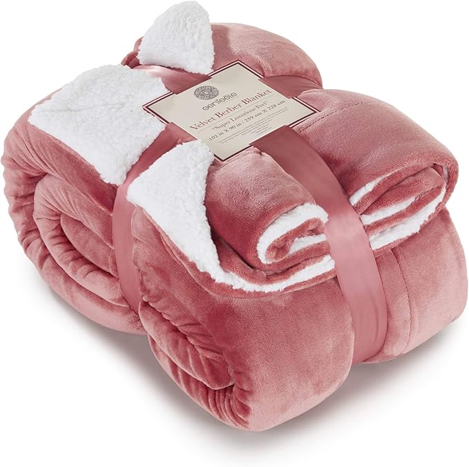 Genteele Sherpa Throw Blanket Super Soft Reversible Ultra Luxurious Plush Blanket, 102 x 90 inches, Light Mahogany/White