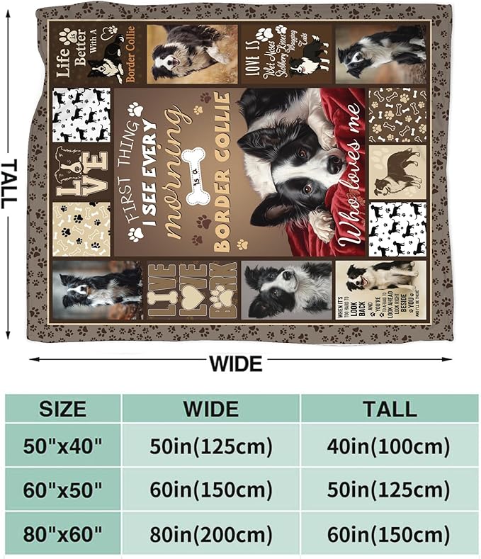Border Collie Blanket for Girls Women Boys Men Adults Kids Soft Cozy Fleece Dog Pet Throw Blankets Gifts Warm Flannel Plush Lightweight Decor for Couch Bed Sofa 60"X50"