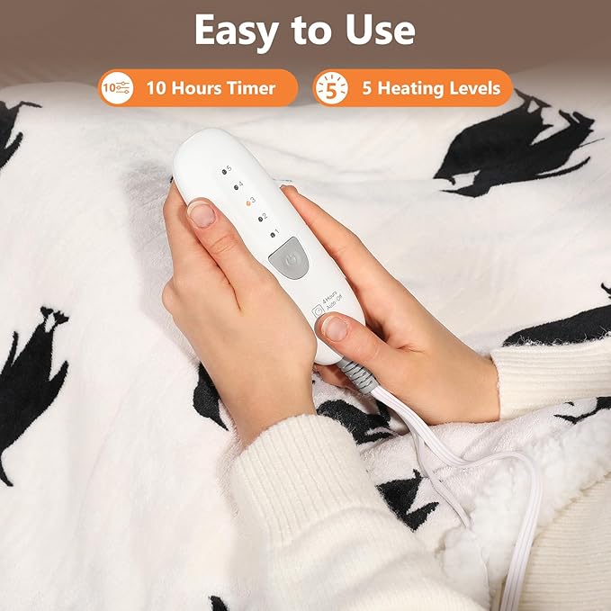 Cute Heated Blanket Queen Size Electric Blanket 84"x90" Dual Controllers to Adjust Heating Levels Heating Blanket Queen with 5 Heating Levels & 10 Hrs Auto-off, Machine Washable, Great Birthday Gift