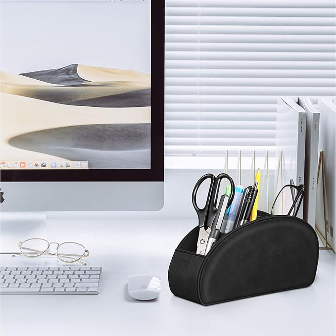 Remote Control Holder with 5 Compartments, KENOBEE Anti-slip Desktop Caddy Storage Organizer for Remote Controllers, Office Supplies, Makeup Brush, Media Accessories, Black
