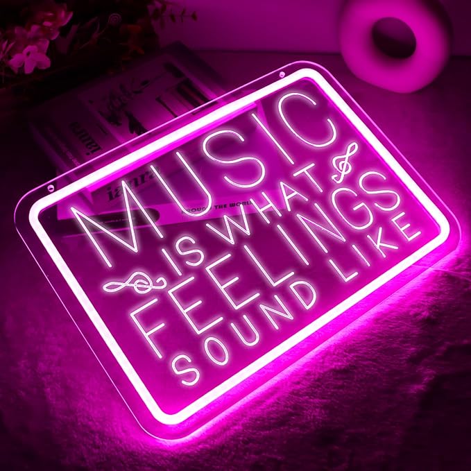 Music is What Feelings Sound Like Neon Signs for Man Cave Decor，Led Neon Light for Live Room, Game Room, Broadcasting Room, Studio, Bedroom Wall Art，Music Lover Gifts