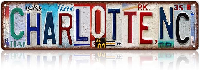 Vintage City Street Sign Charlotte,NC Wall Decor Metal Tin Signs for Bar Home Bedroom Garage