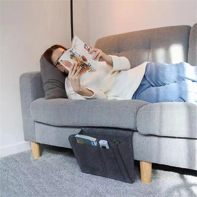 Bedside Caddy,Felt Bed Side Caddy Organizer With 5 Pockets For Remote,Bed Pockets Bedside Storage Can Hold Tablet Magazine Book Phone And Fruit,For Bed,Sofa,Desk (grey)