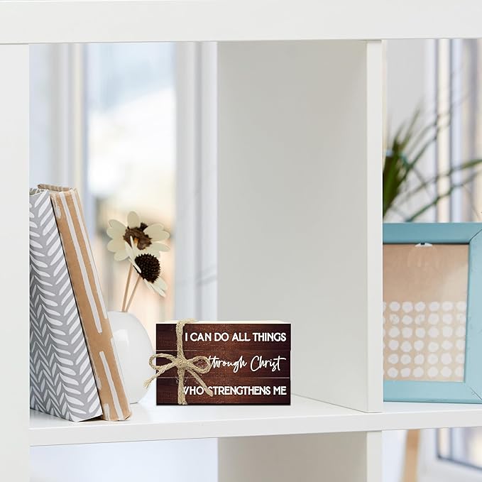 Decorative Books for Home Decor, Wood Book Stack for Table Decor, I Can Do All Things Through Christ Who Strengthens Me Decoration Books for Office Shelf, Farmhouse Stacked Books Decoration (L73)