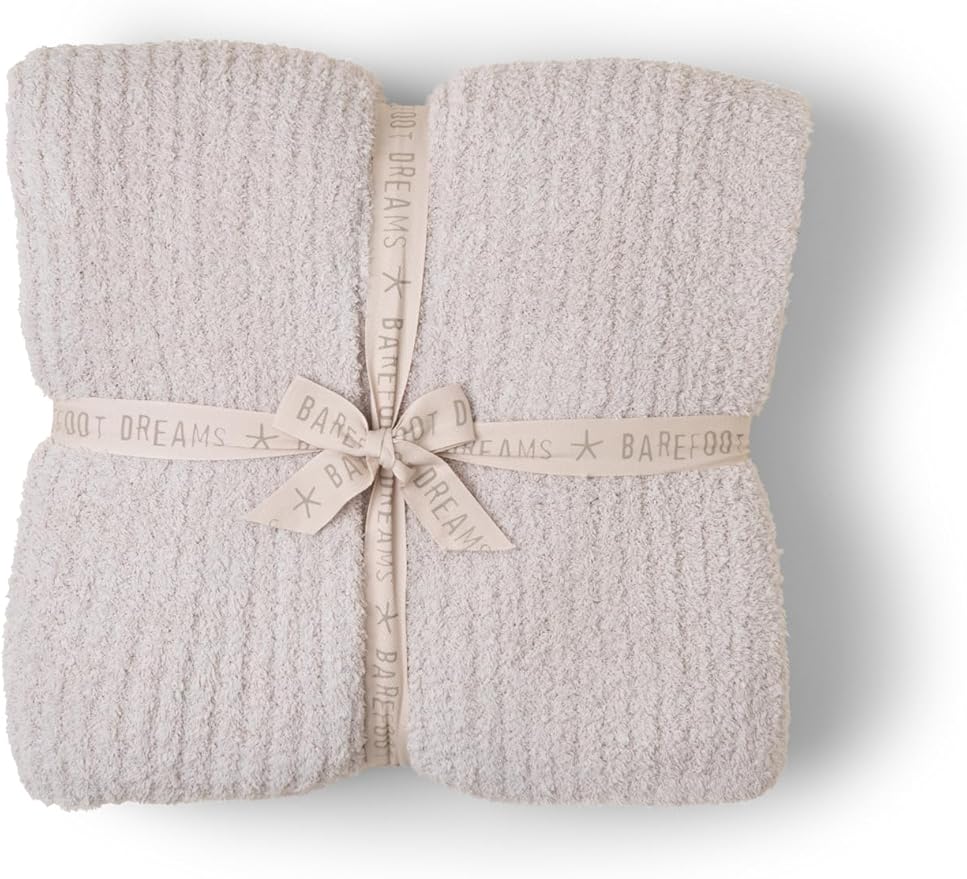 Barefoot Dreams® CozyChic® Ribbed Bed Blanket, Ultra Soft Plush Microfiber Blanket for Bed, Warm & Lightweight Cozy Bedding Layer, Textured Knit, Full/Queen Size, Stone