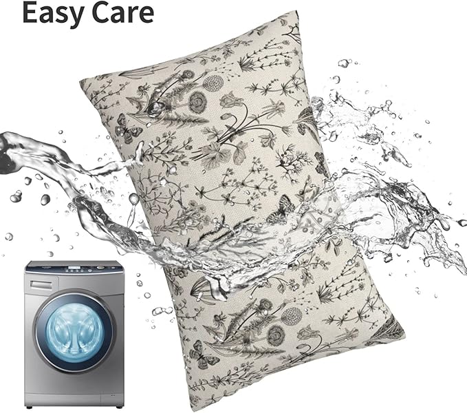 AEIOAE Spring Pillow Covers 12x20 Inch Set of 2,Black Gray Wild Flower Plant Throw Pillows Case,Seasonal Floral Outdoor Decorative Linen Farmhouse Decor Cushion Covers for Home Sofa Bed Couch