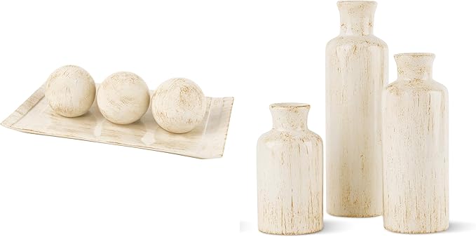 Creative Scents Rustic Luxe Home Decor Bundle includes a Decorative Tray with 3 Orbs and Vase Set of 3 – Centerpiece Table Decorations for your Coffee Table Decor - Modern Farmhouse Decor