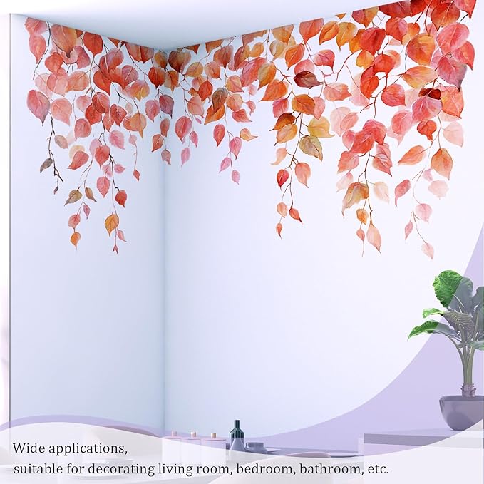 Autumn Leaves Wall Decals Peel and Stick, Large Leaves Vines Vinyl Wall Stickers, Removable Vine Home Decor Art for Bedroom Living Room Classroom Office