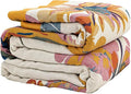 Boho Throw Blanket for Couch Sofa Bed, 100% Cotton Woven Quilt with Tassel 50”x60”, Super Soft Muslin Blanket with Floral Printed, Decorative Reversible Bed Blanket/Cover for All Seasons