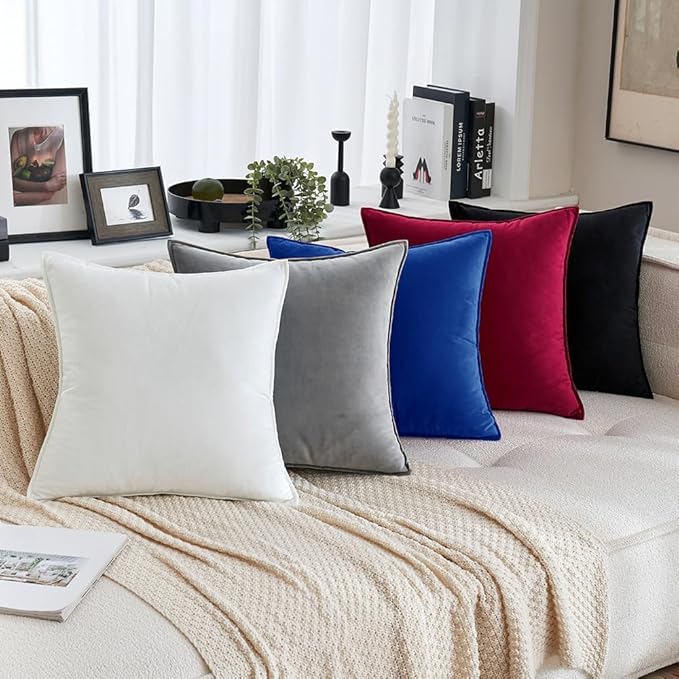MIULEE Royal Blue Velvet Throw Pillow Covers 18x18 Soft Decorative Solid Square Cushion Cases Pack of 2 Modern Luxury Home Decor for Couch, Sofa, Bedroom