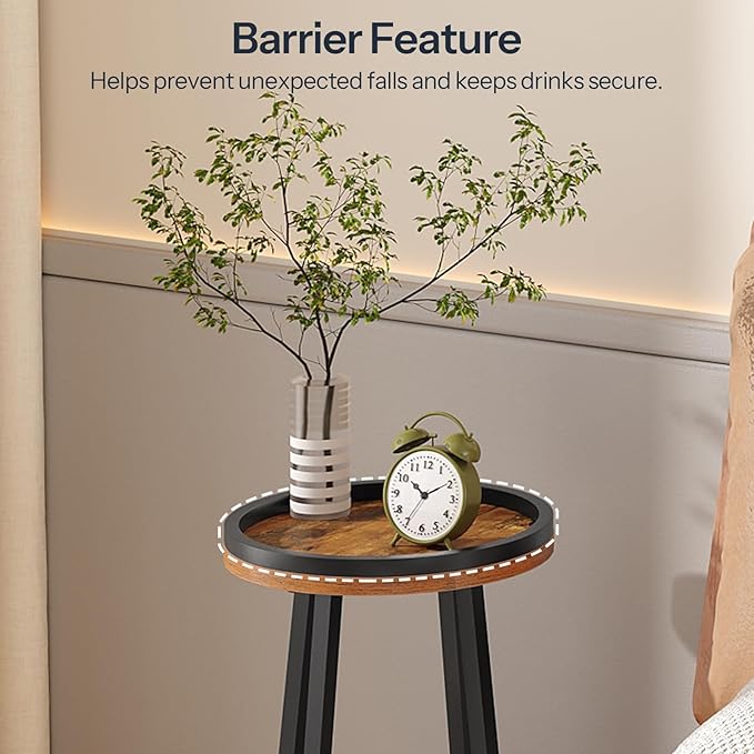 HOOBRO Small Round Side Table, 2-Tier Round Sofa End Table, Compact Nightstand with Cotton Linen Storage Basket, for Small Space, Living Room, Bedroom, Dorm, Rustic Brown BF183BZ01