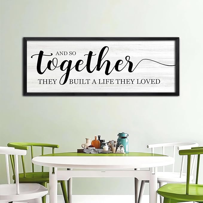 And So Together They Built A Life They Loved DecorativeSign & Plaque Framed Wall Art for Couples, 40''×15'' Vintage Wooden Horizontal Wall Decor Above Bed, Rustic Farmhouse Wedding Gift
