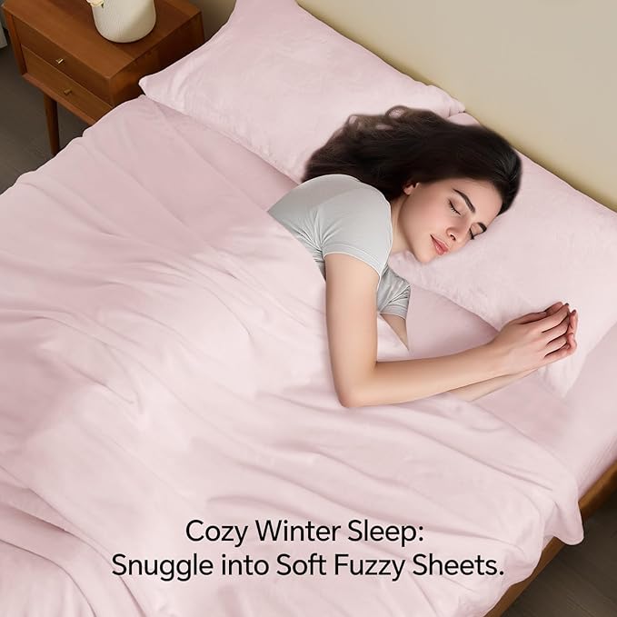 BEDELITE Flannel Sheets Twin Size Pink - Super Soft Fleece Sheets Set Fluffy Extra Plush, 3 Piece(Include Fitted Sheet, Flat Sheet, 1 Pillowcase)
