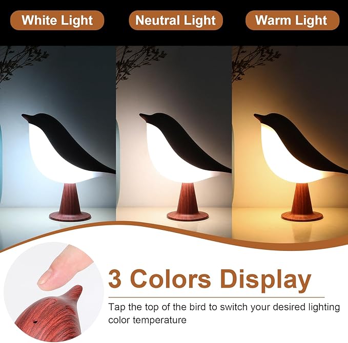 VoMii Bird Desk Lamp Set of 2, Small Table Lamp Cordless Touch Dimmable Night Light with 3 Color Temperature, Cute Lamps Rechargeable, for Bedroom Bedside Nightstand, Room Decor, Bird Gifts