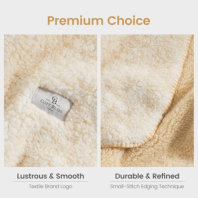 Cozy Bliss Sherpa Throw Blanket for Couch, Cozy Fleece Thick Warm Blanket for Winter, Reversible Soft Fuzzy Plush Throw Gifts for Women and Men, Room Decor (Mottled Beige, 50" x 60")